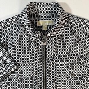 MICHAEL KORS Women Geometric Print Zip Front Shirt Jacket Top Black White M